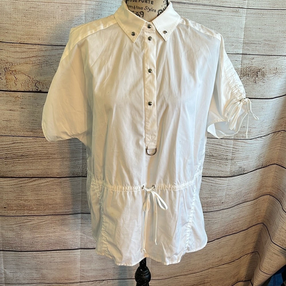 Jason Wu Gray Top Short Sleeves Drawstring Half B… - image 2